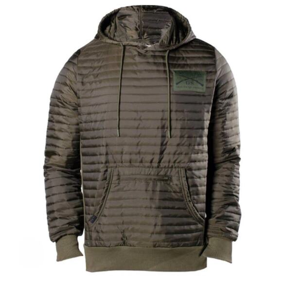 Grunt Style Puffer Hoodie Jacket, Front Pockets, Zipper Pocket, sz L army green - Picture 1 of 10